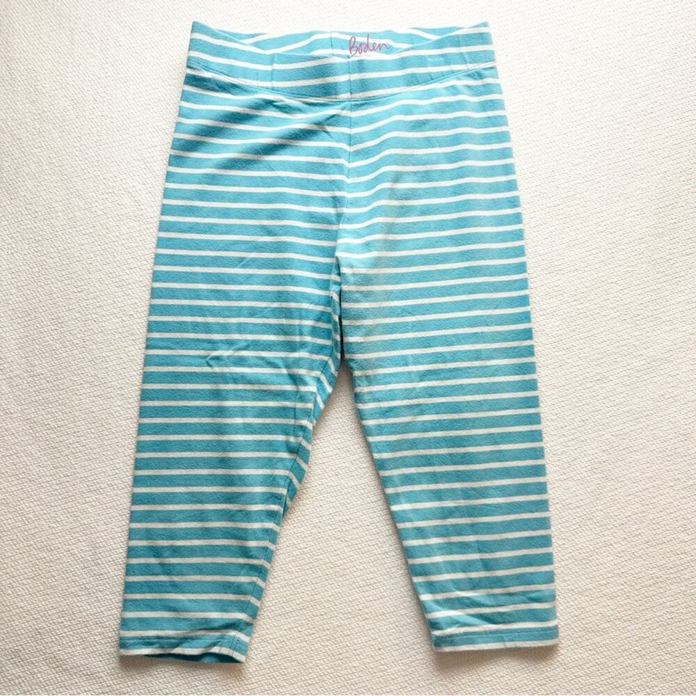 Mini Boden light blue and White Striped capri Leggings